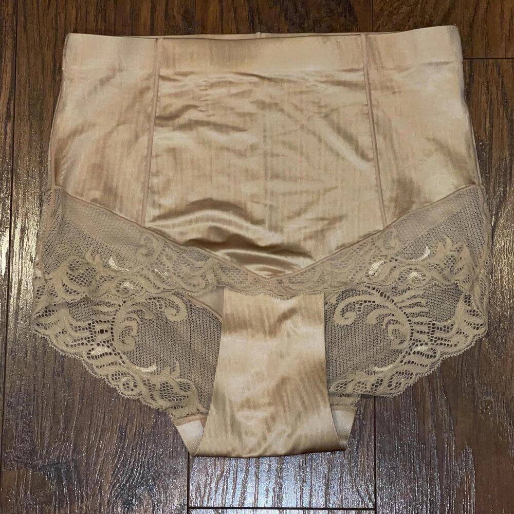 Natori Feathers Lace Trim High Waisted Smoothing Control Top Nylon Brief Size S